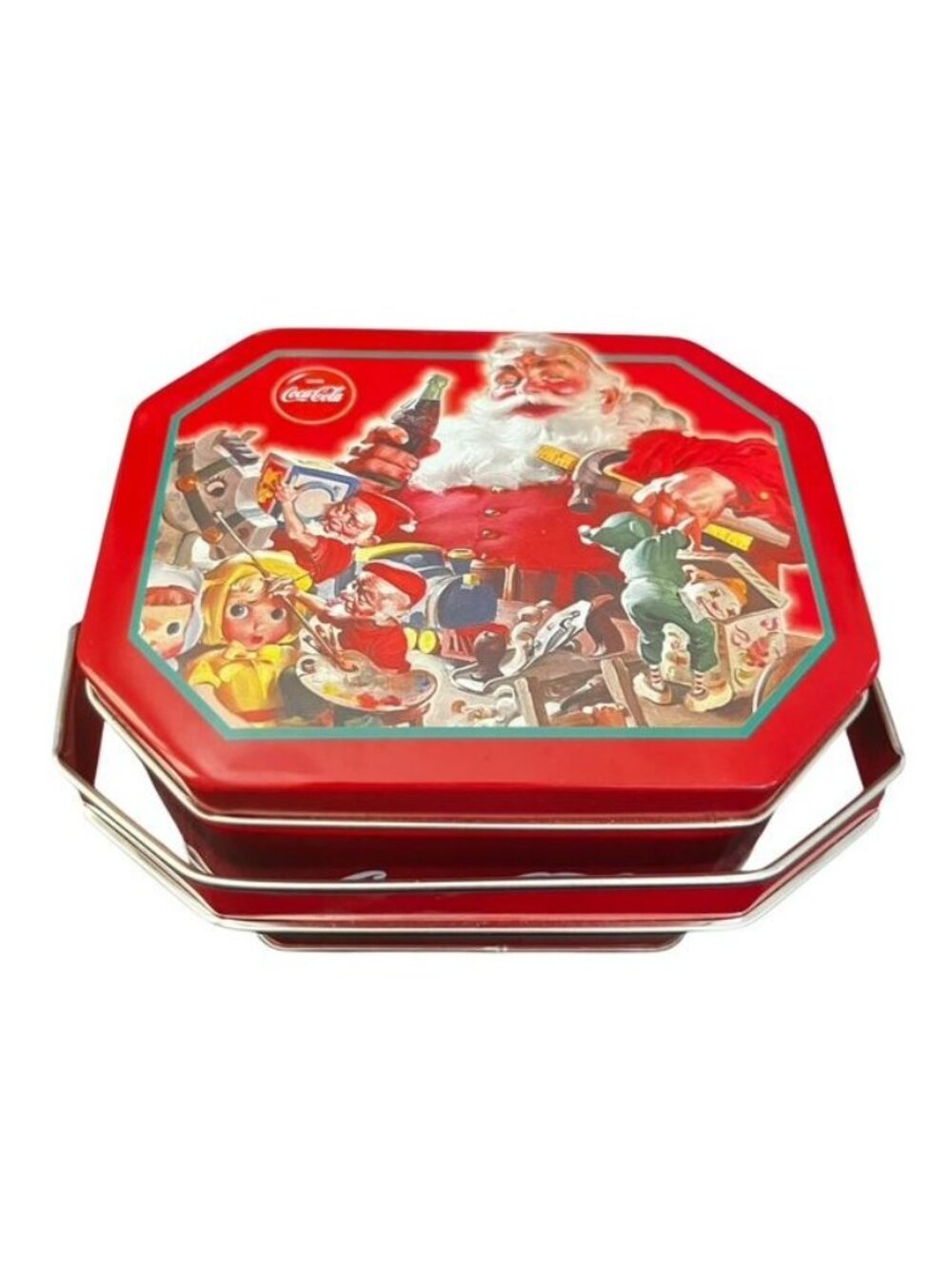 Vintage Octagonal Coca Cola Christmas Santa Tin